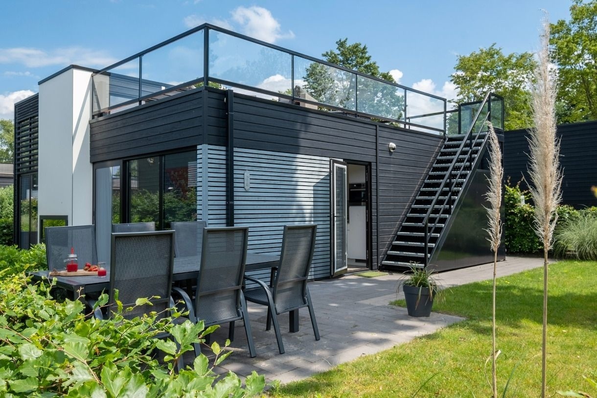 Lifestyle Cube mit Dachterrasse. Meerblick und Str Ferienhaus in den Niederlande